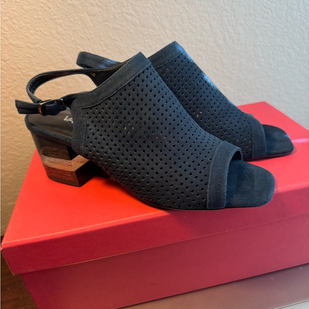 Vaneli  Blue Suede Sling Back w/ Block glass look Heel Slingback Strap